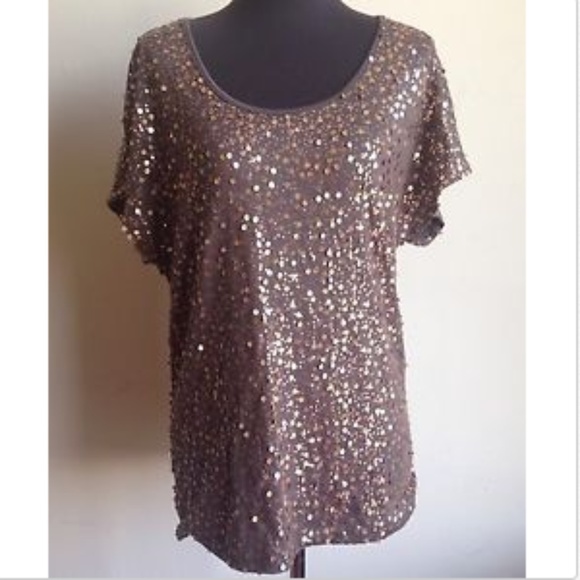 Anthropologie Tops - ANTHROPOLOGIE PLEIONE sz S gray gold sequin blouse